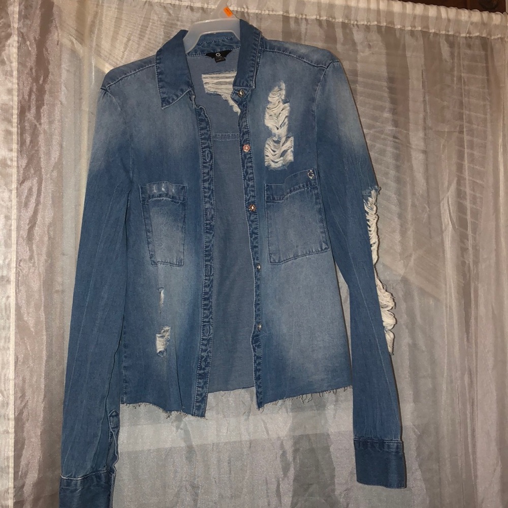 Ripped long sleeve button up